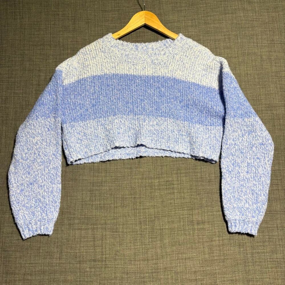 Garage blue and white horizontal striped cropped sweater small